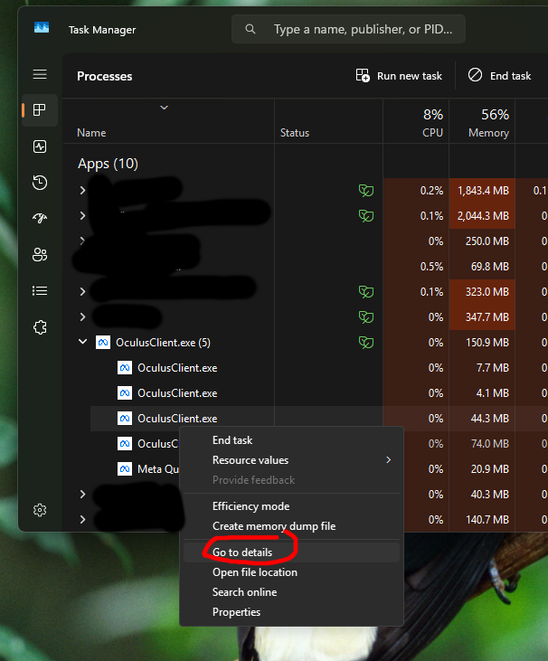 Changing Quest Link app's process priority